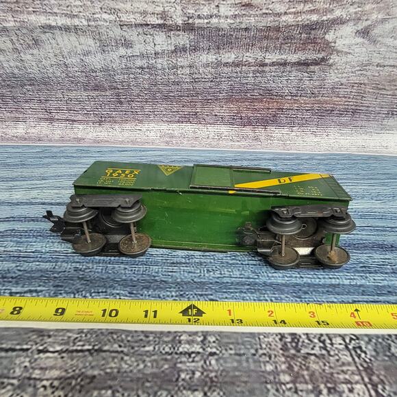 Vintage MARX "O" GAUGE #1950 GAEX 1950 DF BOX CAR GREEN W YELLOW STRIPE - Picture 10 of 10
